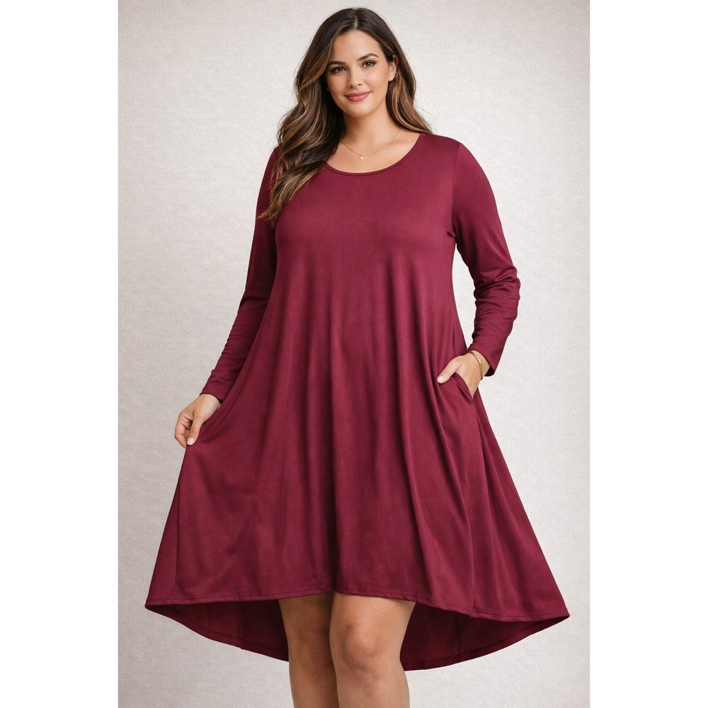 Womens Burgundy‎ Swing Dress XL Long Sleeve A-Line Flowy Tunic NWT Soft Casual